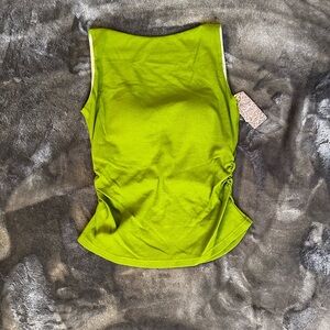 Green Fitted Ruched Tank Top w/ Built-in Bra Open-Back